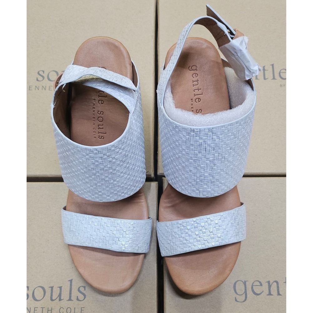 Gentle Souls Inka Espadrilles Wedge Sandals White Woven Leather Buckle Womens‎ 7